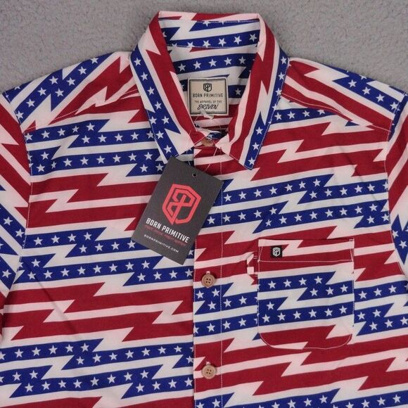 Born Primitive Shirt Mens Small Red White Blue Voyager Patriotic Flash Button Up - Picture 4 of 14